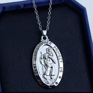 Titanium silver St. Christopher medallion necklace new